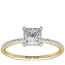 Bague de fiançailles en diamants sertis micro-pavé de petite taille en or jaune 14 carats(0,09 carat, poids total)